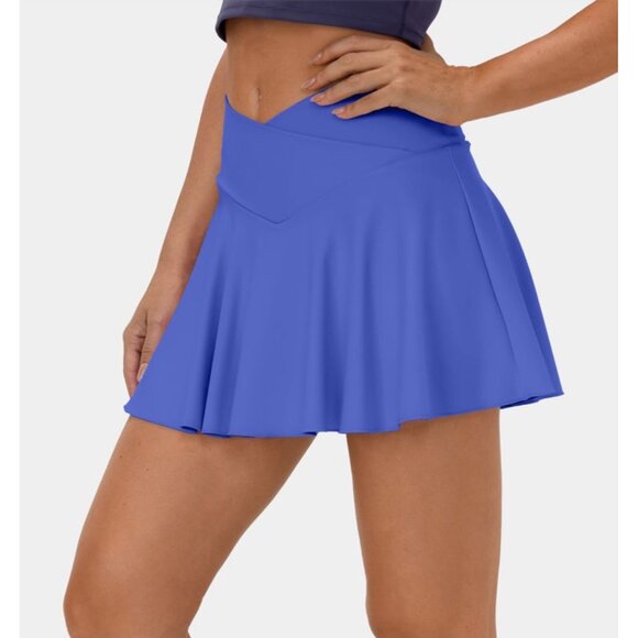 Halara Cloudful Air Flare Tennis Skirt Sz XS Aster Blue Crossover 2-in-1 Side Po - Picture 1 of 11